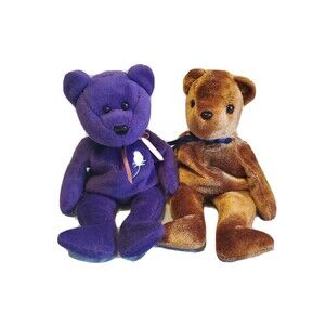 Ty Beanie Babies Princess 1997 & Ted-e 2002 Teddy Bear Stuffed Animal Plush Toy